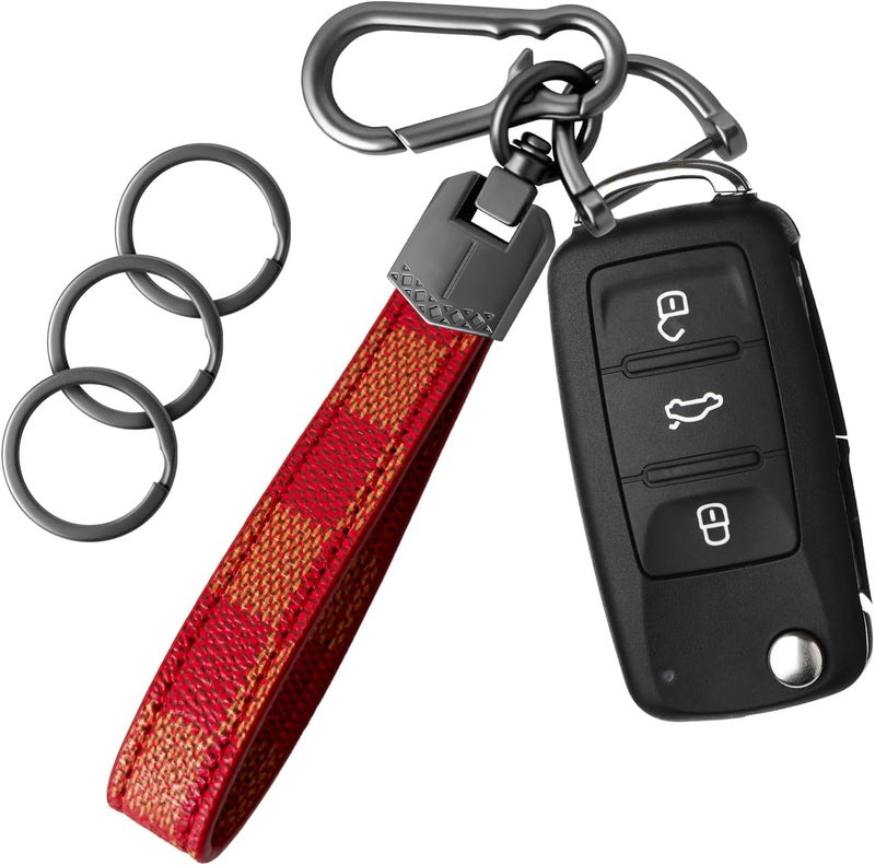OHKYOOT Store Leather Car Keychain,Carabiner Clip Key Fob Keychain for Home Car Keys Women Men - Image 1